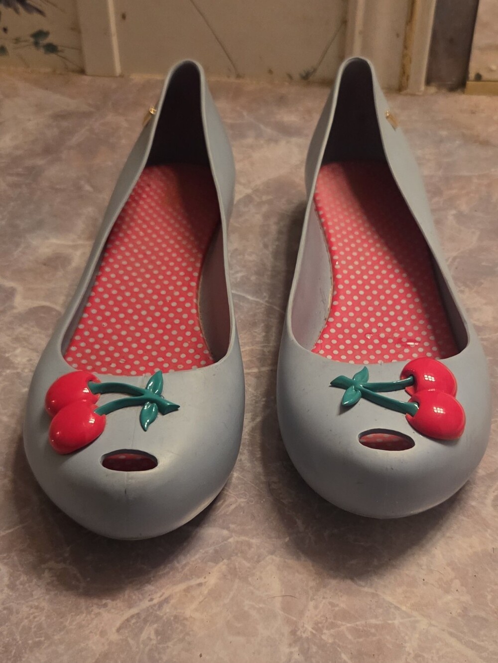 Melissa Light Blue Cherry Ballet Flats with Red Insole
